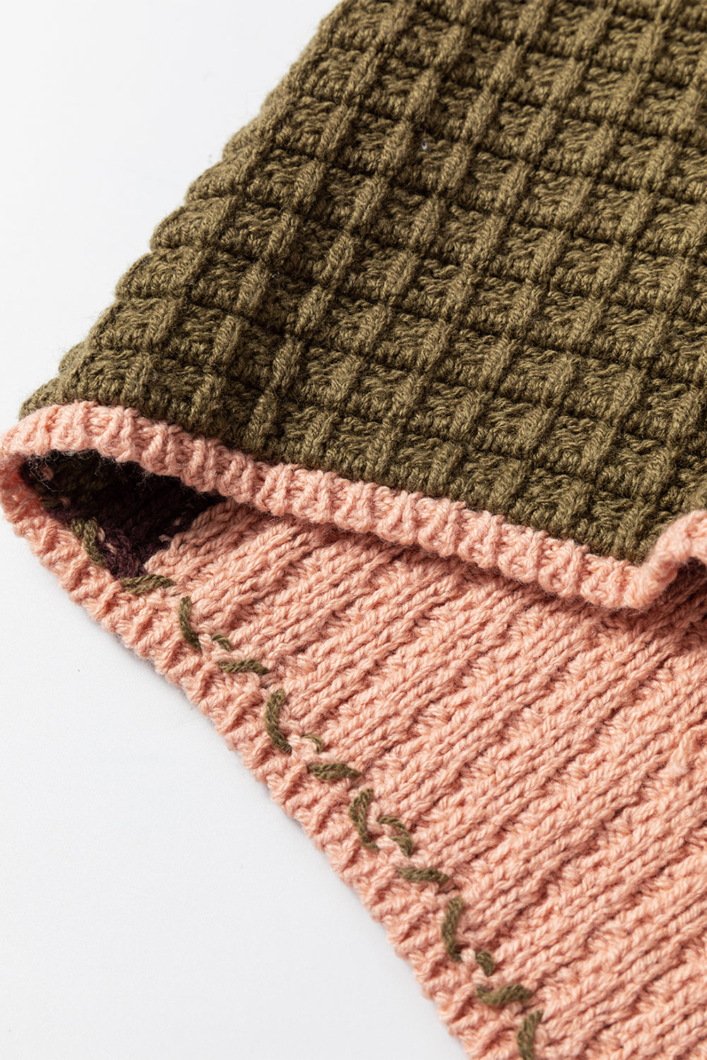 Orange Color Block Waffle Knit Drawstring Mock Neck Sweater - Glimmer Road