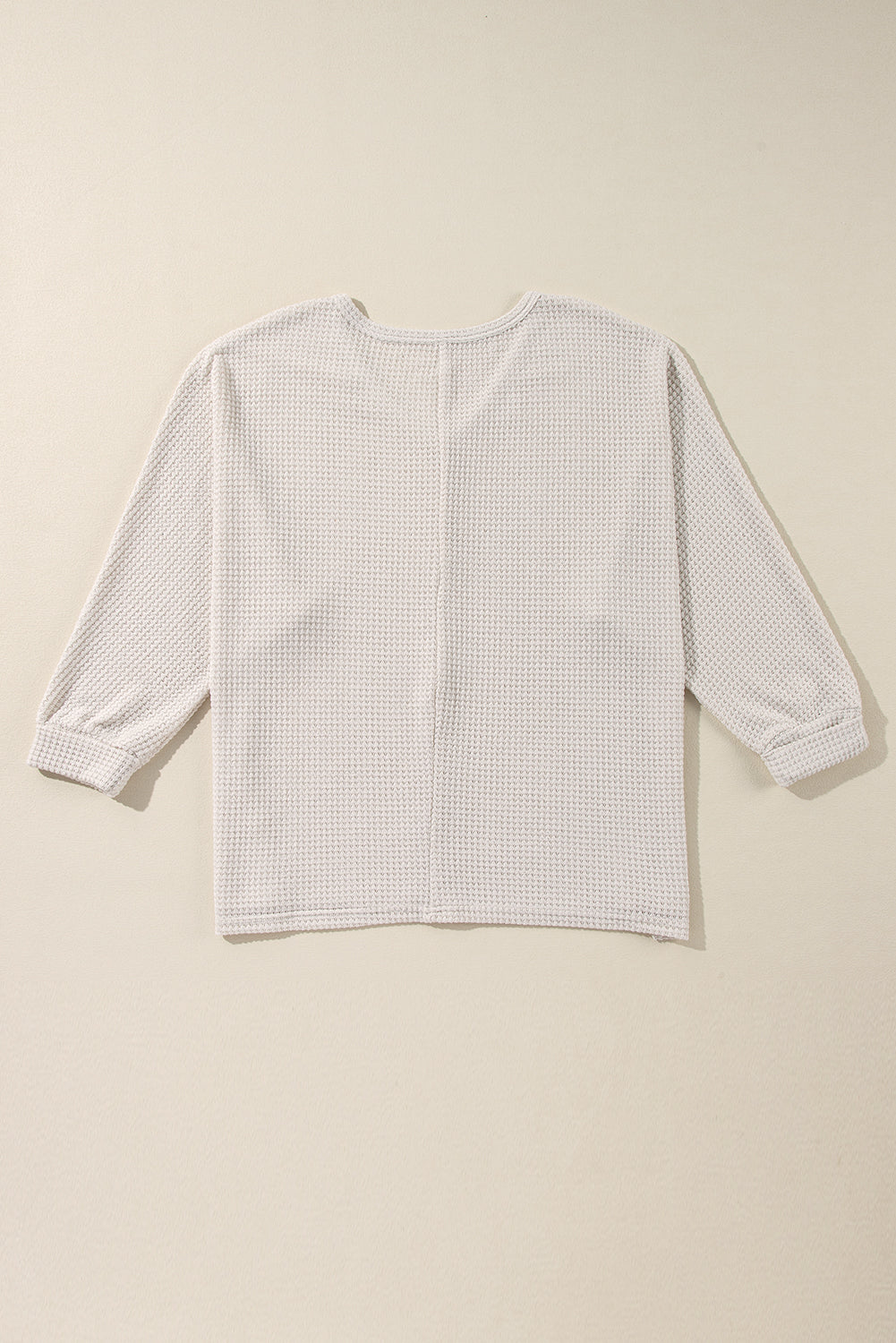 White Waffle Knit Side Slits Loose Fit V Neck Top - Glimmer Road
