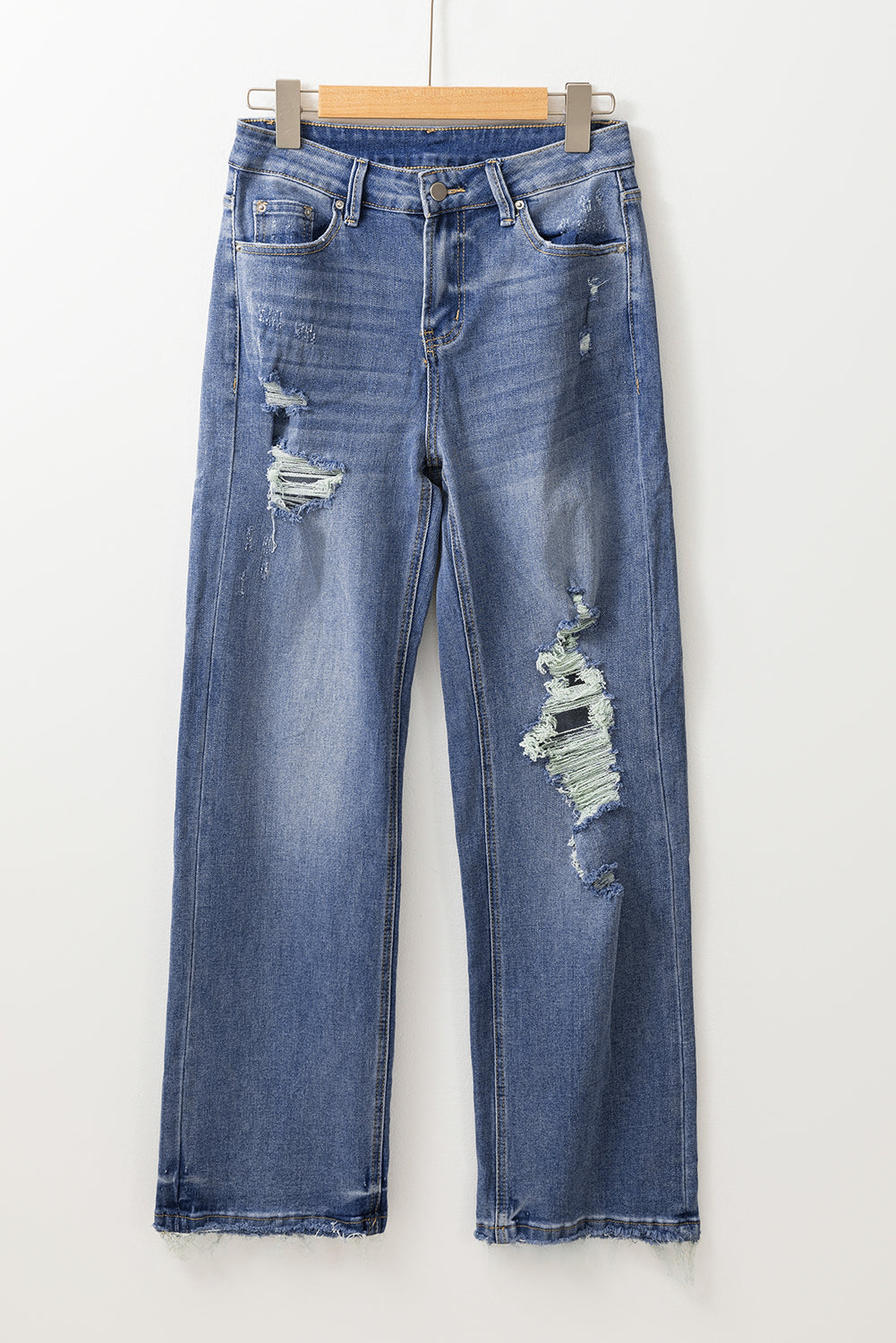 Ashleigh Blue Distressed Raw Hem Straight Leg High Waist Jeans - Glimmer Road
