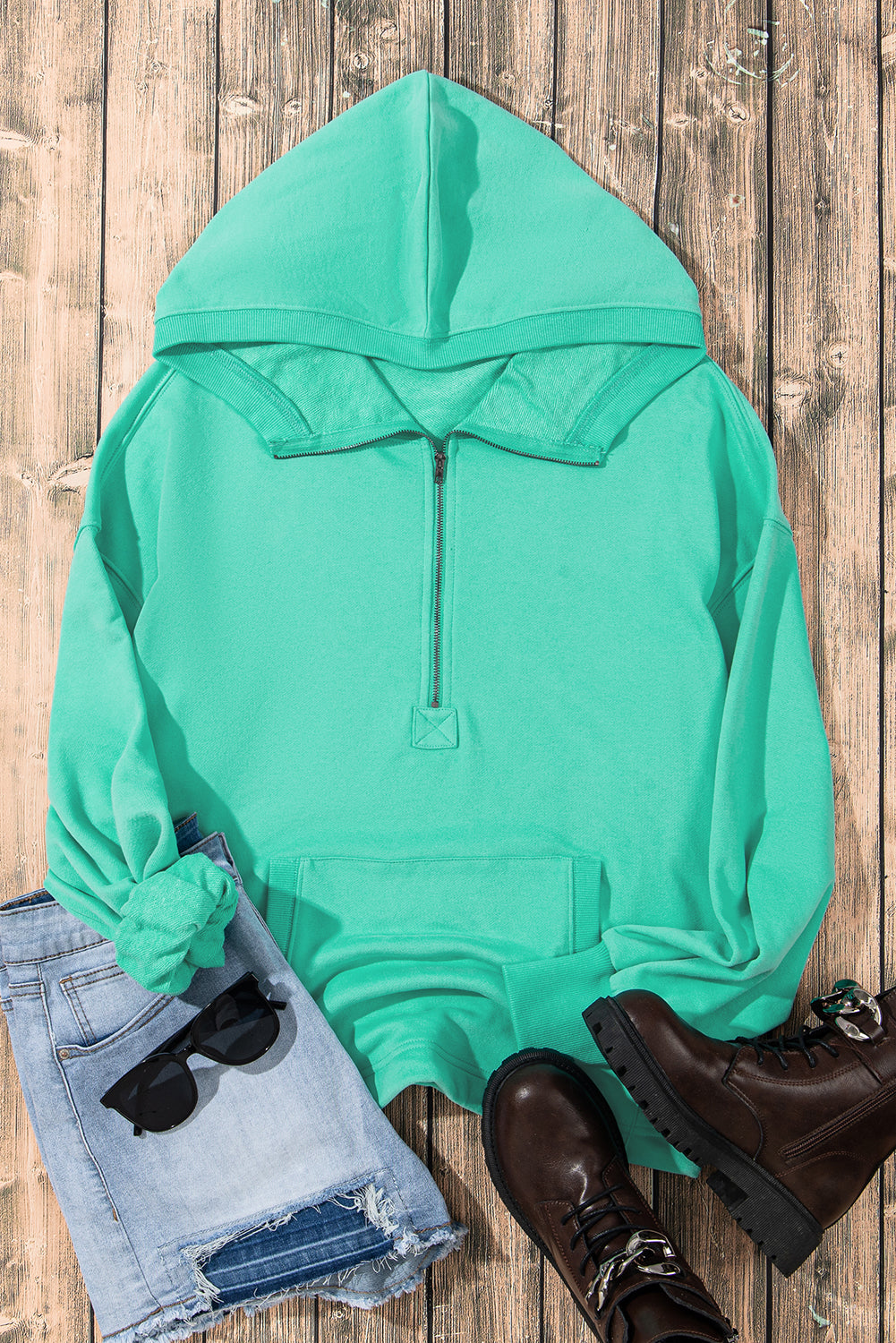 Orange Solid Kangaroo Pocket Half Zipper Oversized Hoodie - Glimmer Road