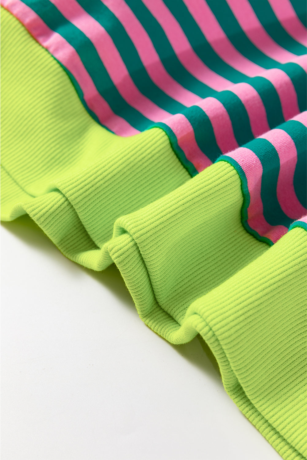 Green Stripe Oversized Contrast Trim Pullover Sweatshirt - Glimmer Road