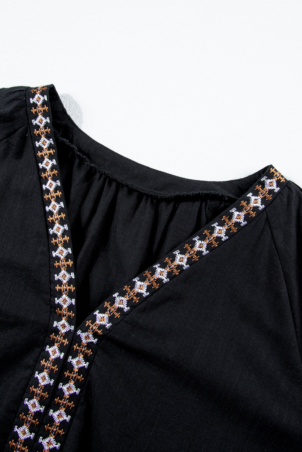 Black Bohemian Floral Embroidered V Neck Blouse - Glimmer Road
