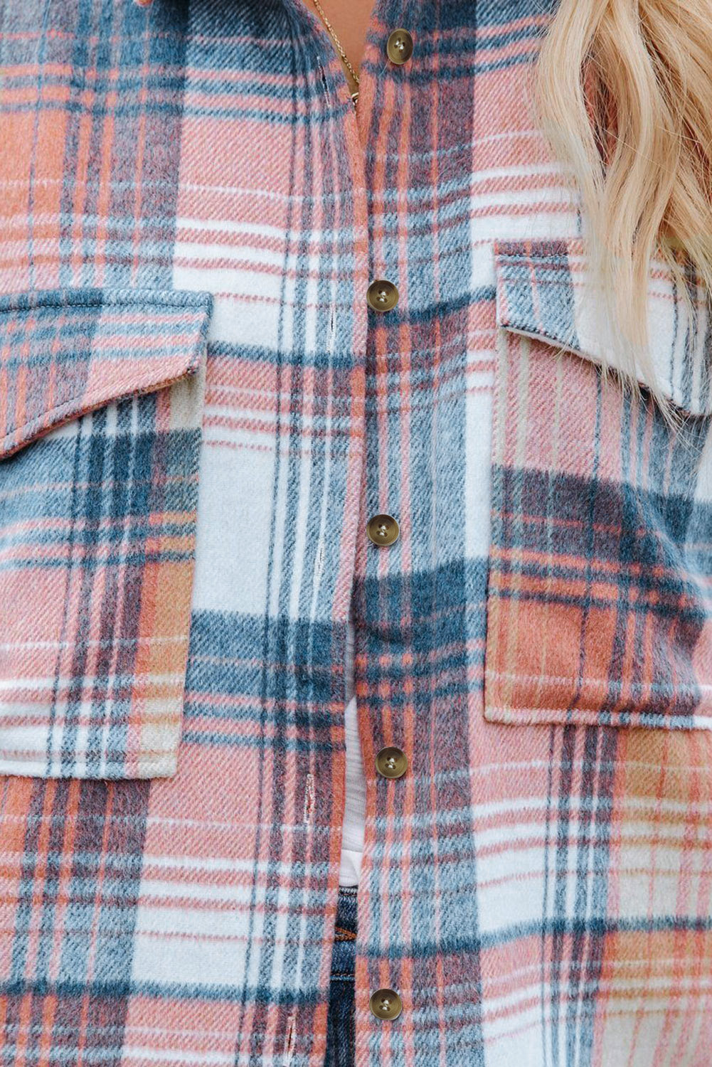 Pink Black/Pink Plaid Flap Pockets Shacket - Glimmer Road