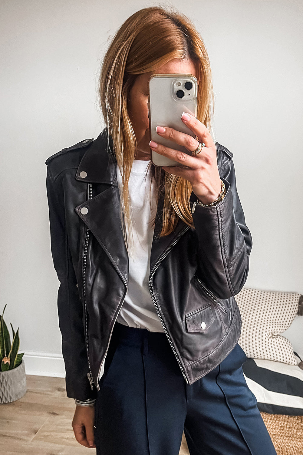 Black PU Leather Lapel Collar Zipper Jacket - Glimmer Road