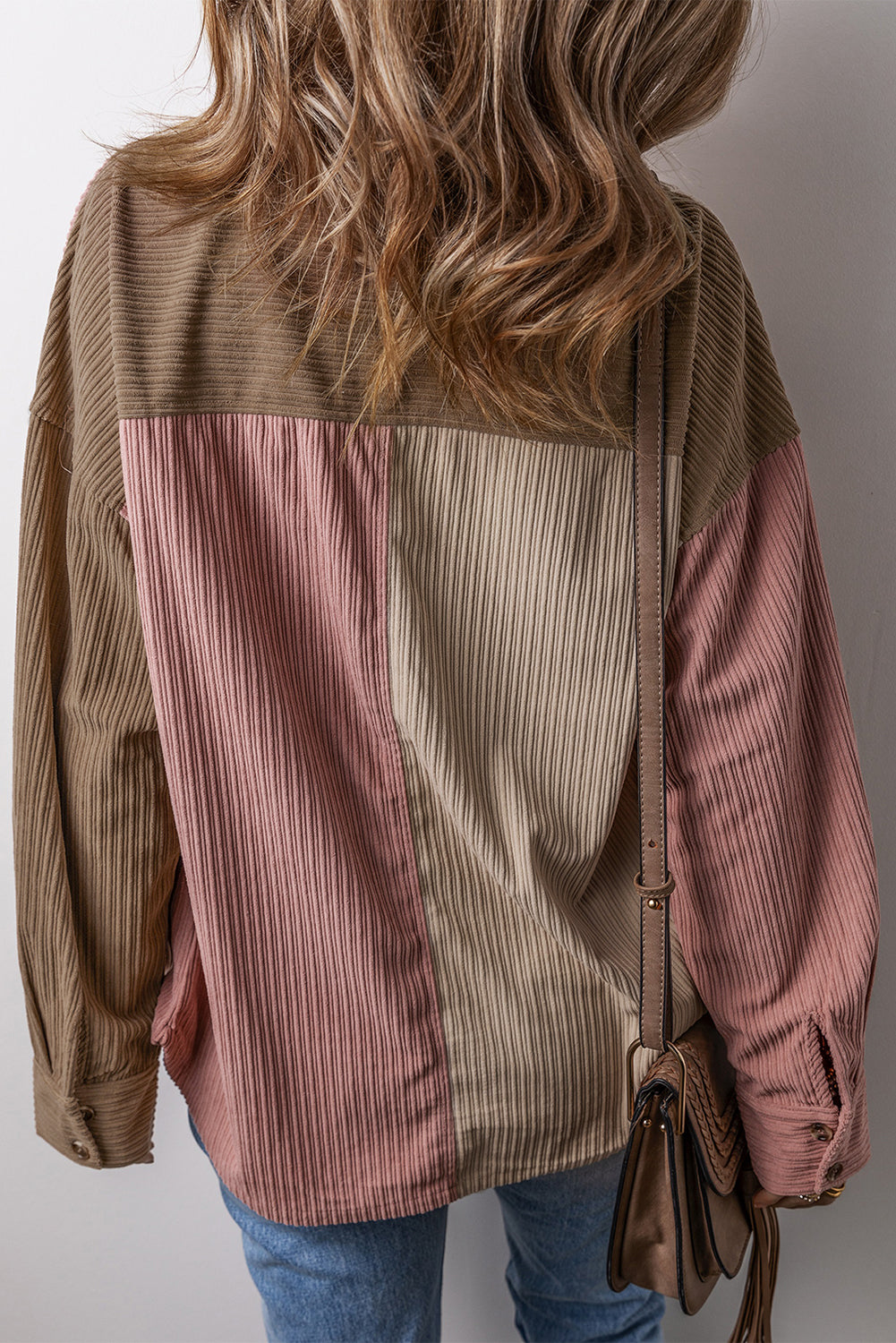 Mineral Red Color Block Chest Pockets Buttoned Corduroy Shacket - Glimmer Road