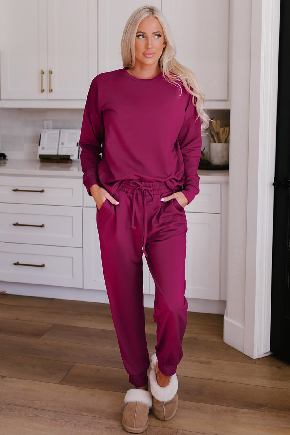 Gray Long Sleeve Pullover and Jogger Pants Lounge Set - Glimmer Road