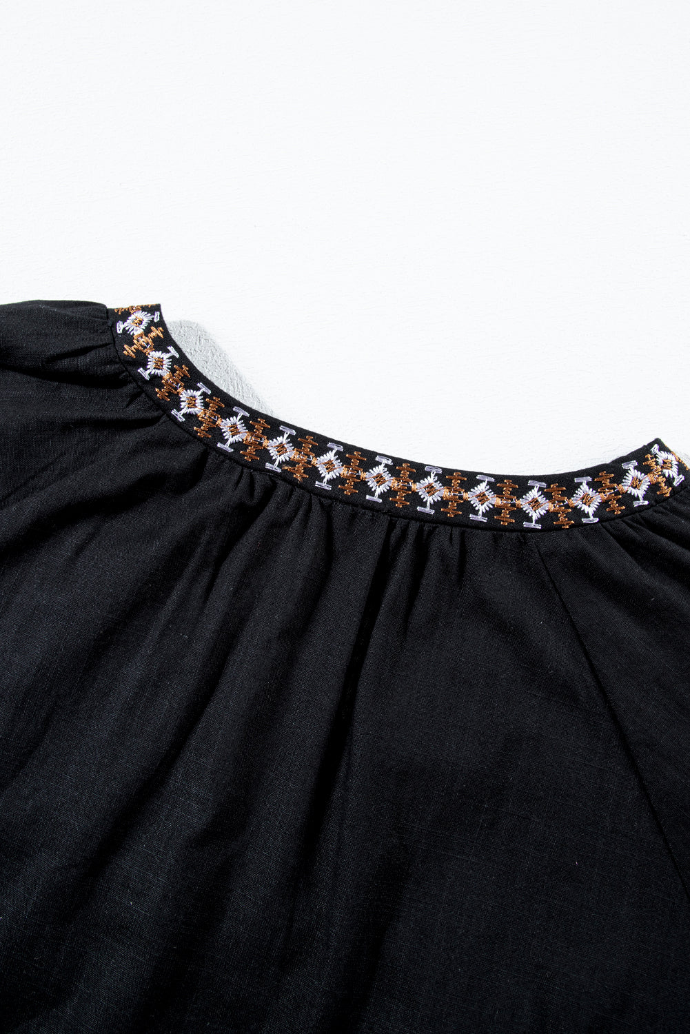 Black Bohemian Floral Embroidered V Neck Blouse - Glimmer Road