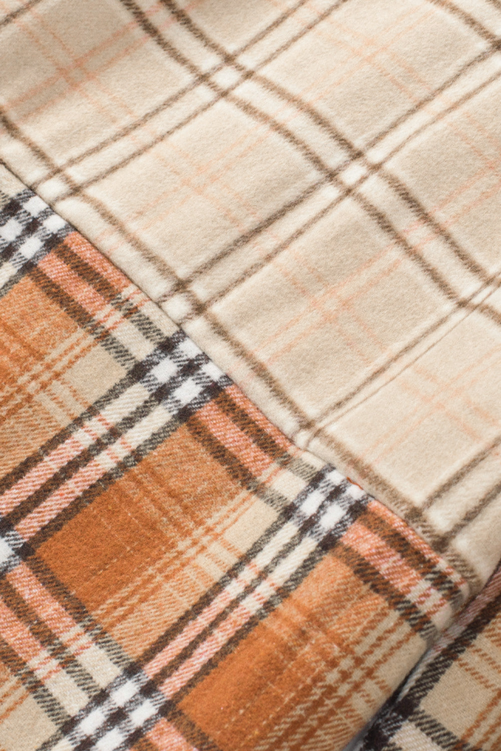 Orange Plaid Color Block Patchwork Shirt Jacket with Pocket - Glimmer Road