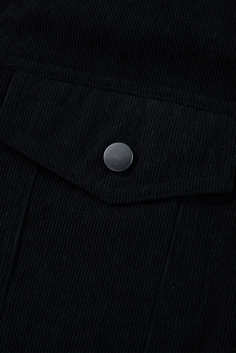 Black Fleece Lined Button-up Collared Corduroy Crop Jacket - Glimmer Road