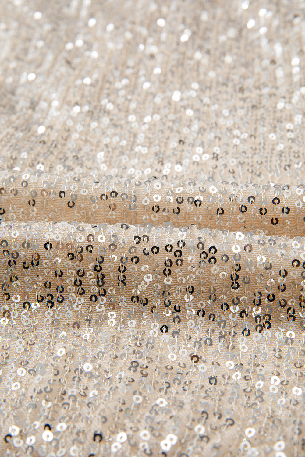 Beige Sequin Long Sleeve Wrap V Neck Bodysuit - Glimmer Road