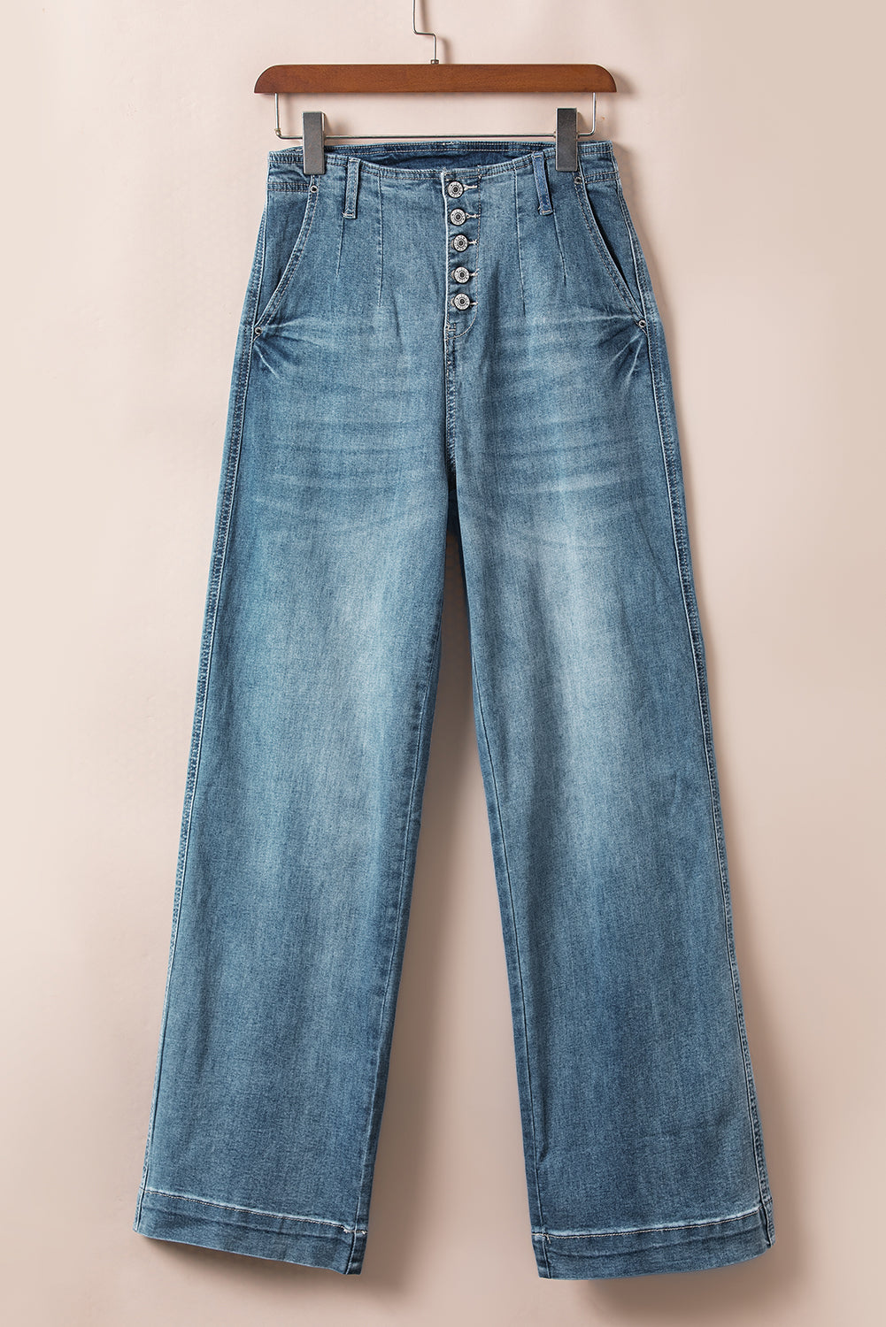 Dusk Blue Multi Buttons Medium Wash Straight Loose Leg Jeans - Glimmer Road