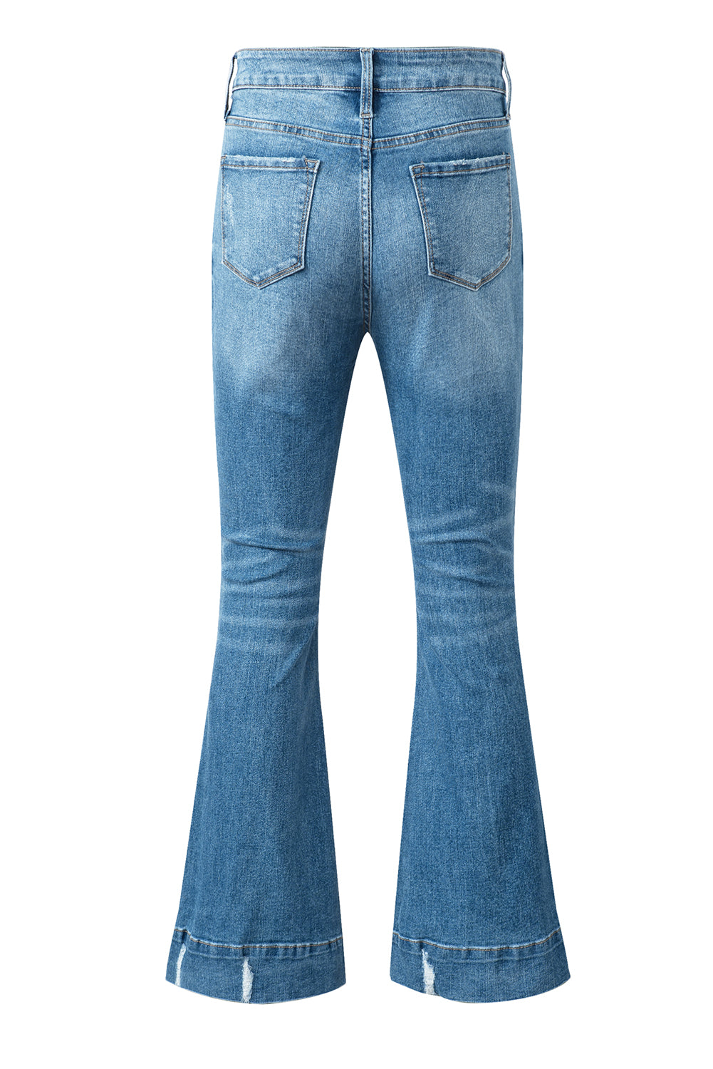 Sky Blue Slight Distressed Medium Wash Flare Jeans - Glimmer Road