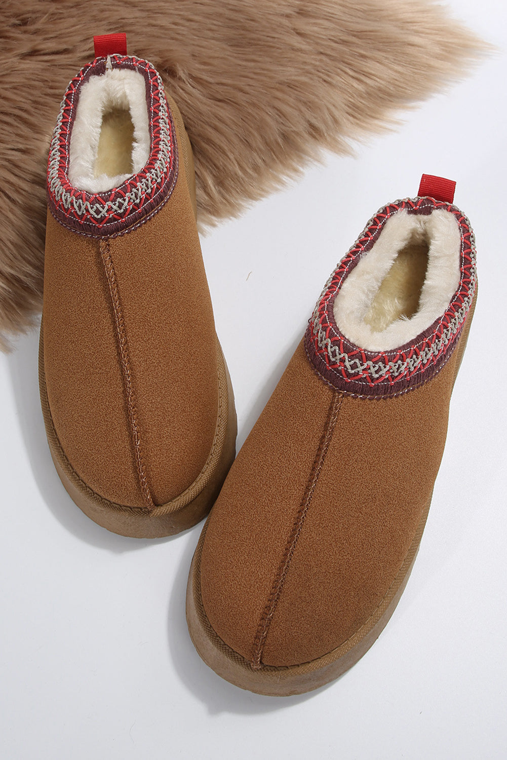 Chestnut Contrast Print Suede Plush Lined Snow Boots - Glimmer Road