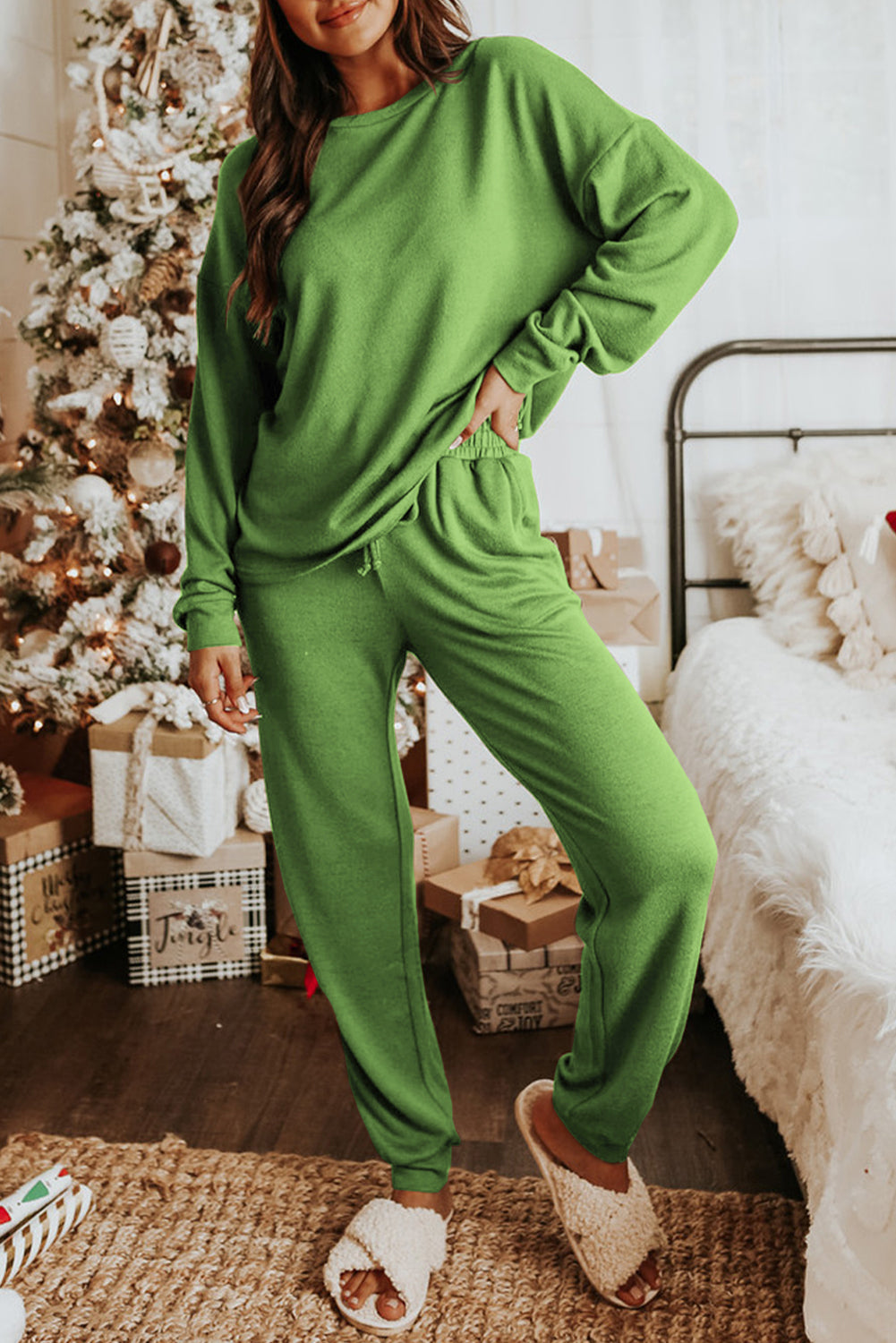 Gray Long Sleeve Pullover and Jogger Pants Lounge Set - Glimmer Road