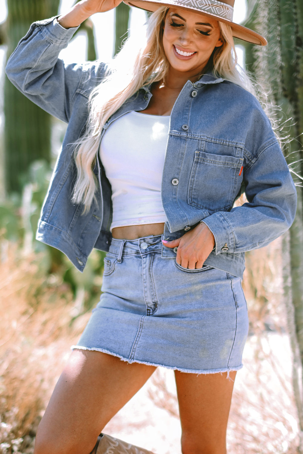 Wild Wind Washed Oversize Pocketed Denim Jacket - Glimmer Road