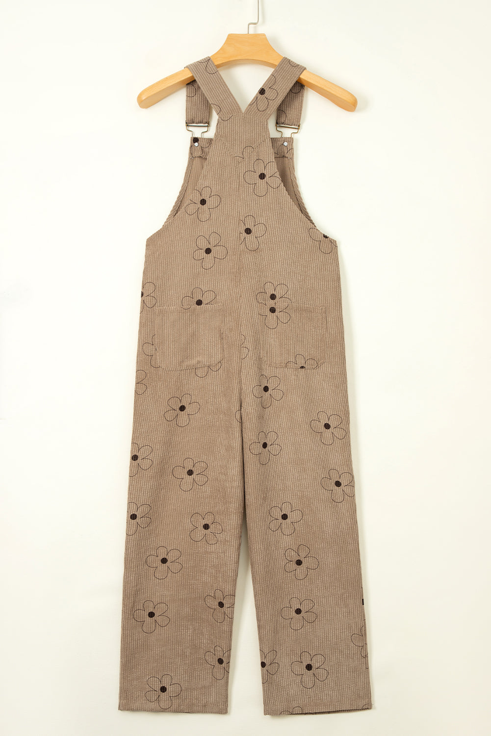 Khaki Flower Print Corduroy Overalls - Glimmer Road