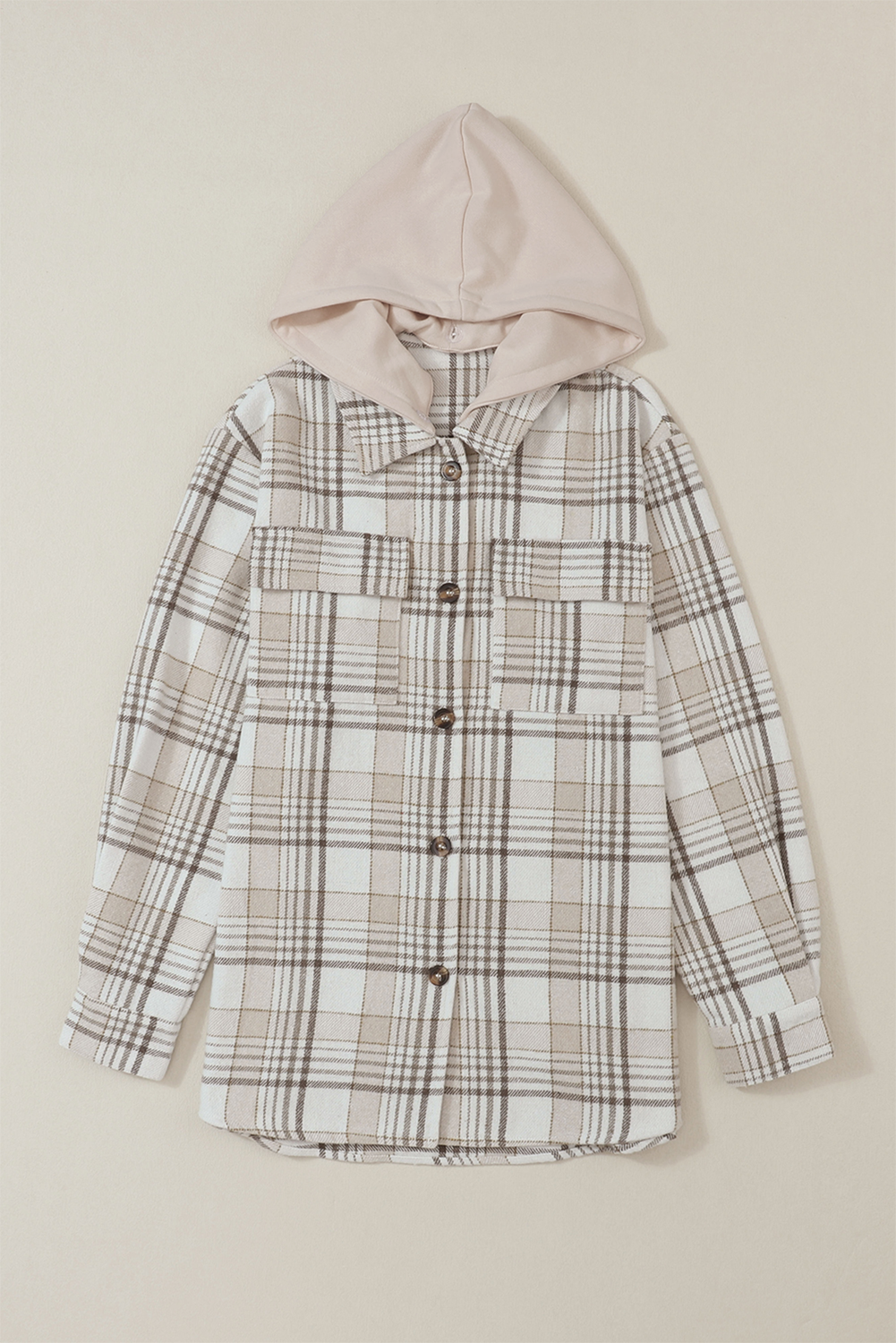 Khaki Plaid Removable Hood Buttoned Shacket - Glimmer Road