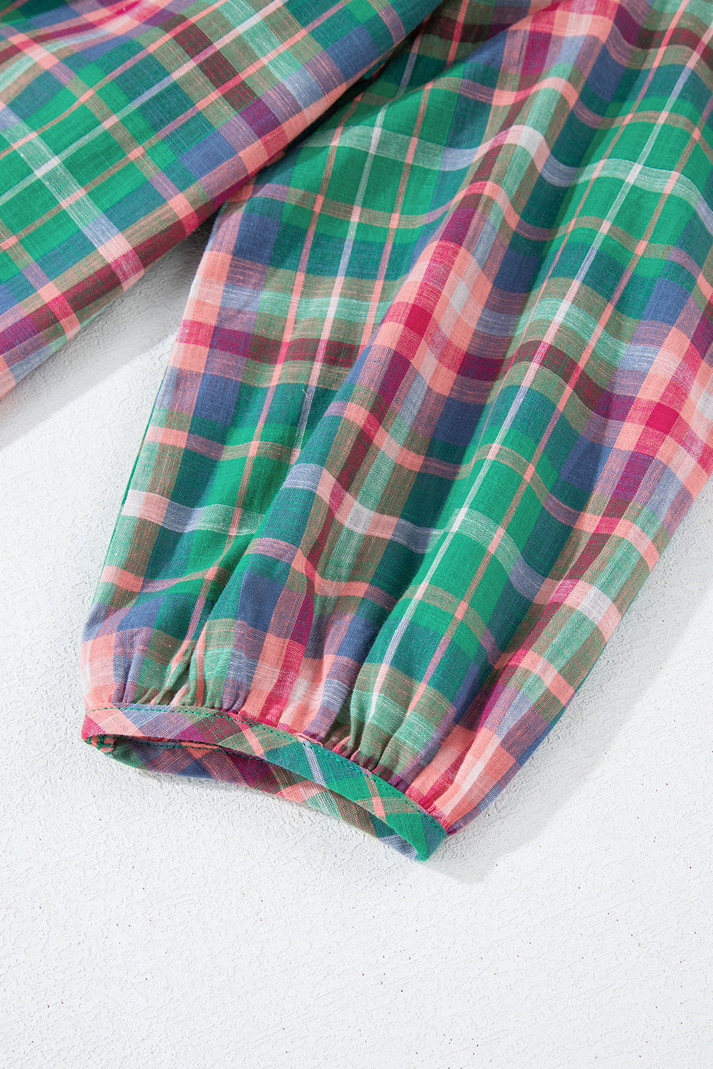 Green Checkered 3/4 Sleeve Collared Loose Fit Shirt - Glimmer Road
