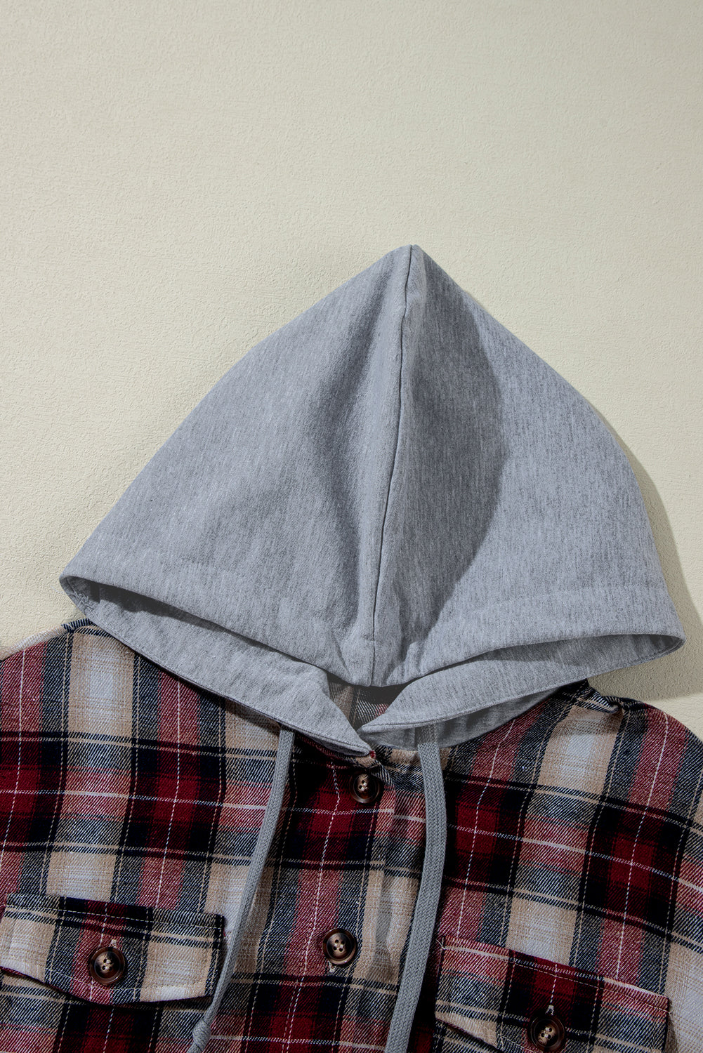 Red Plaid Print Chest Pocket Buttoned Hooded Shacket - Glimmer Road