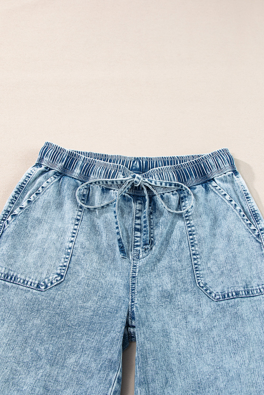Myosotis Mineral Wash Drawstring Waist Loose Straight Denim Pants - Glimmer Road