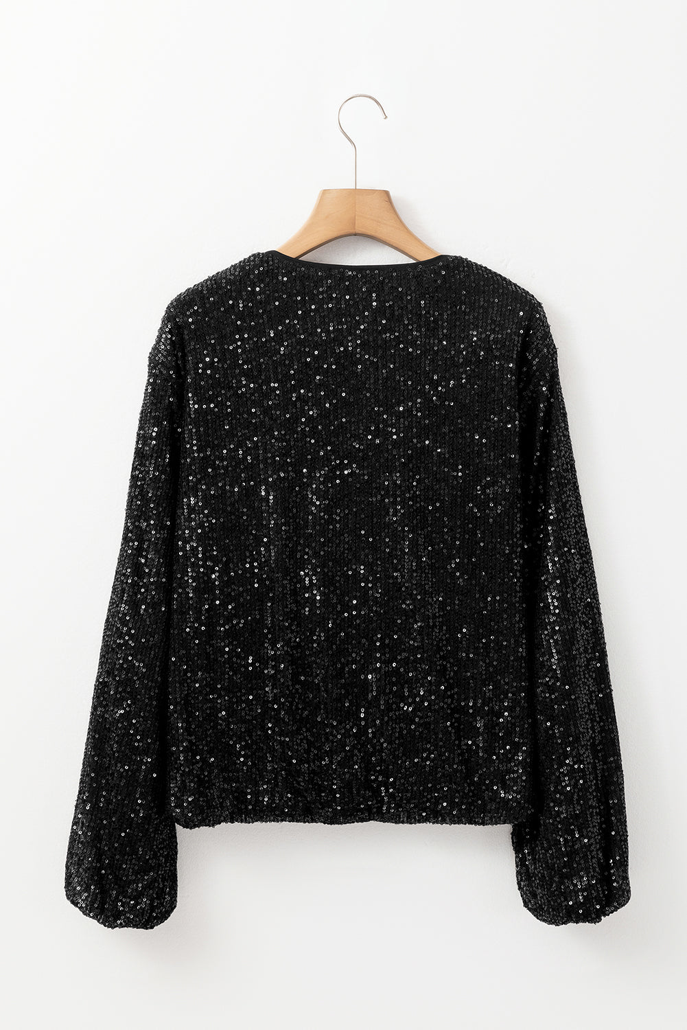 Apricot Sequin Zip up Round Neck Long Sleeve Jacket - Glimmer Road