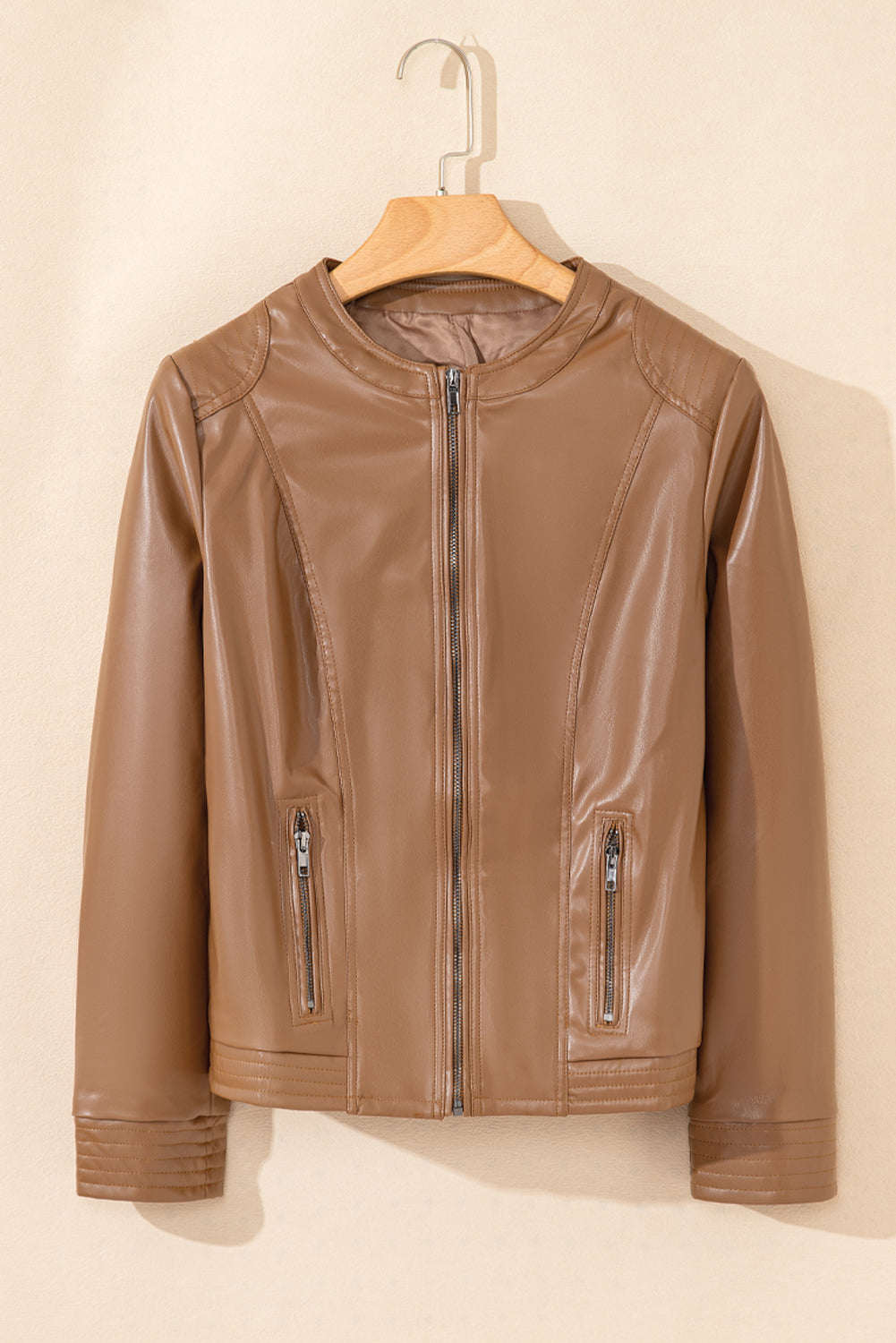 Black Solid Faux Leather Zipper Slim Fit Bomber Jacket - Glimmer Road
