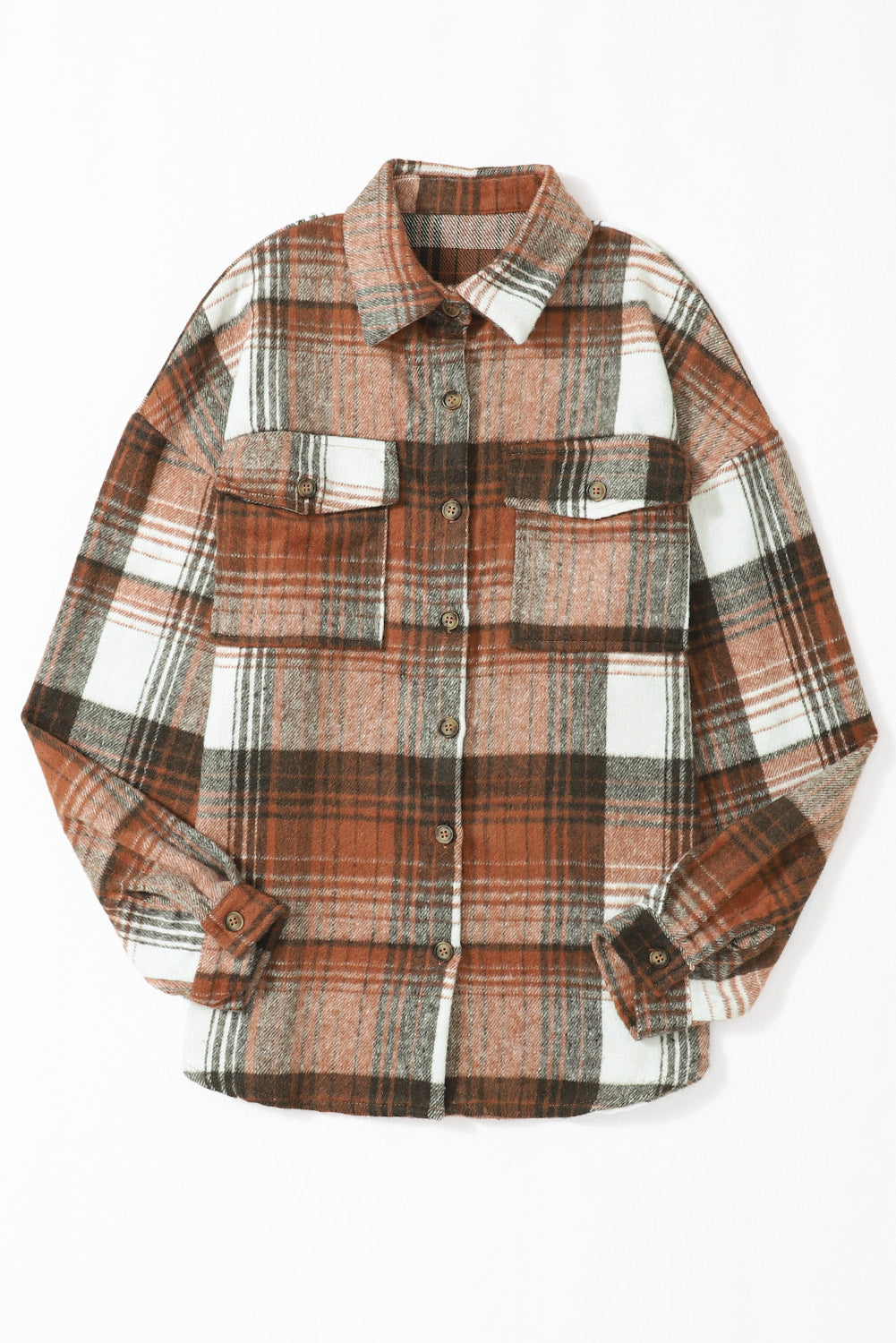 Brown Plaid Flap Pockets Shacket - Glimmer Road