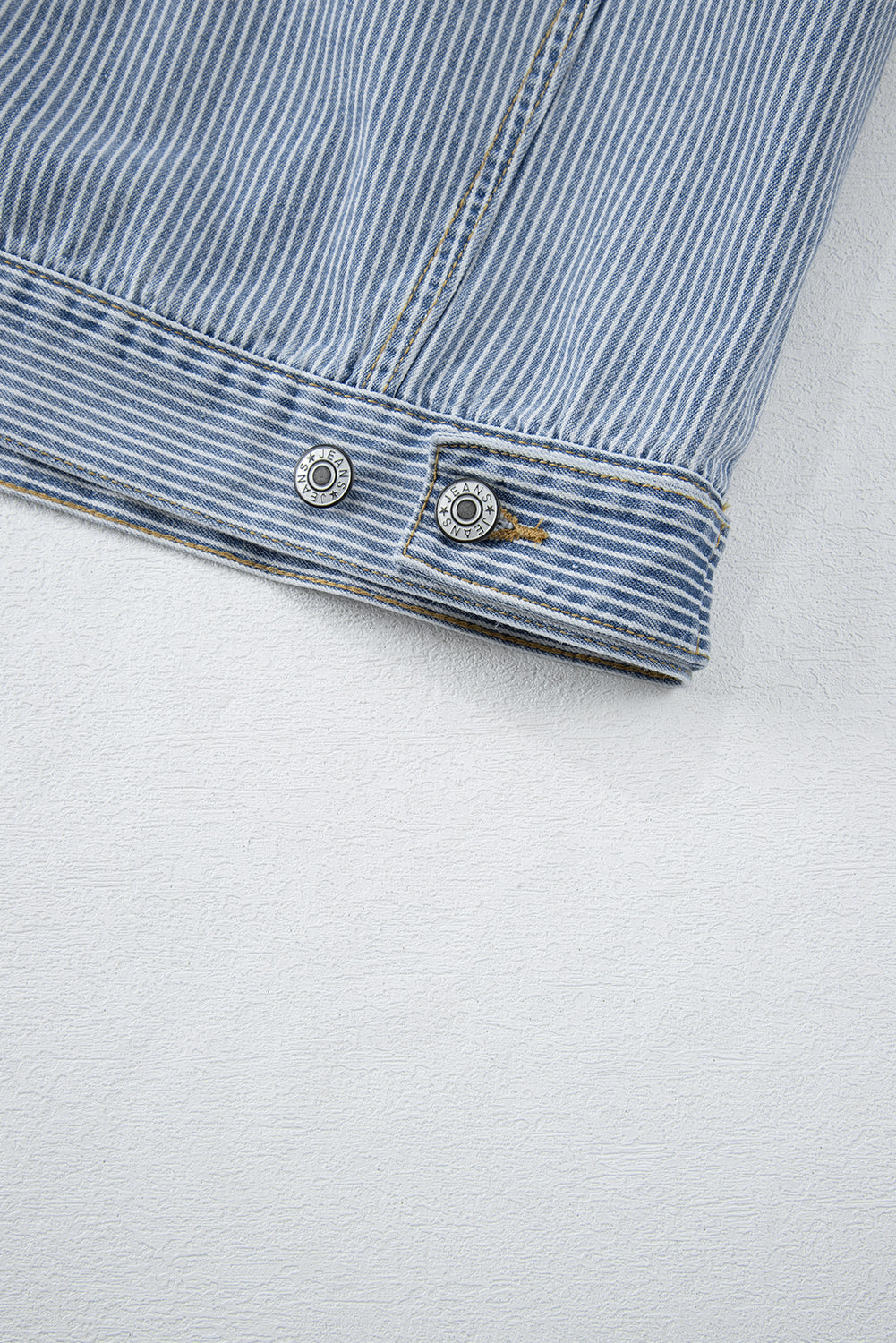 Sky Blue Stripe Washed Oversize Pocketed Denim Jacket - Glimmer Road