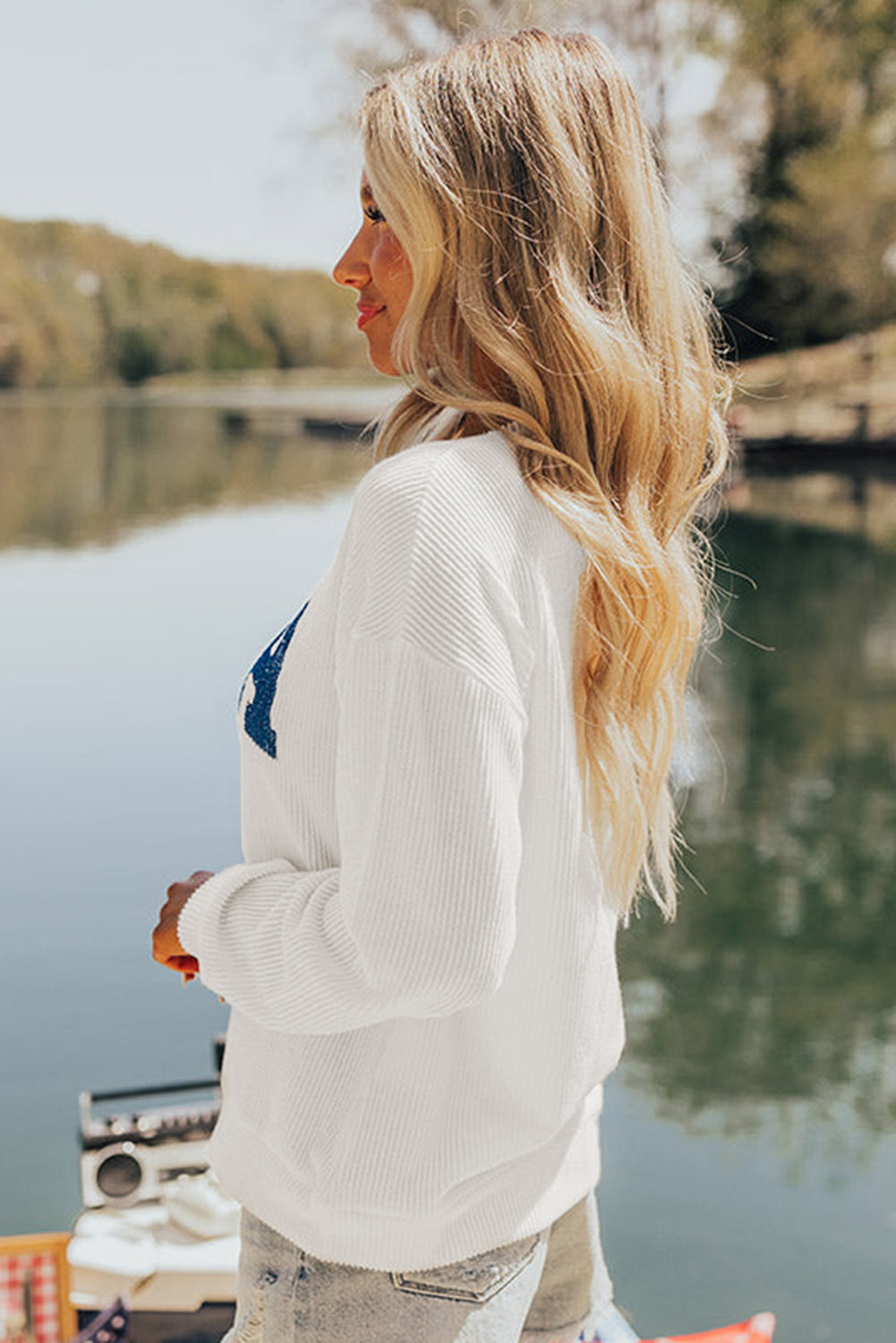 White USA Flag Corded Graphic Sweatshirt - Glimmer Road