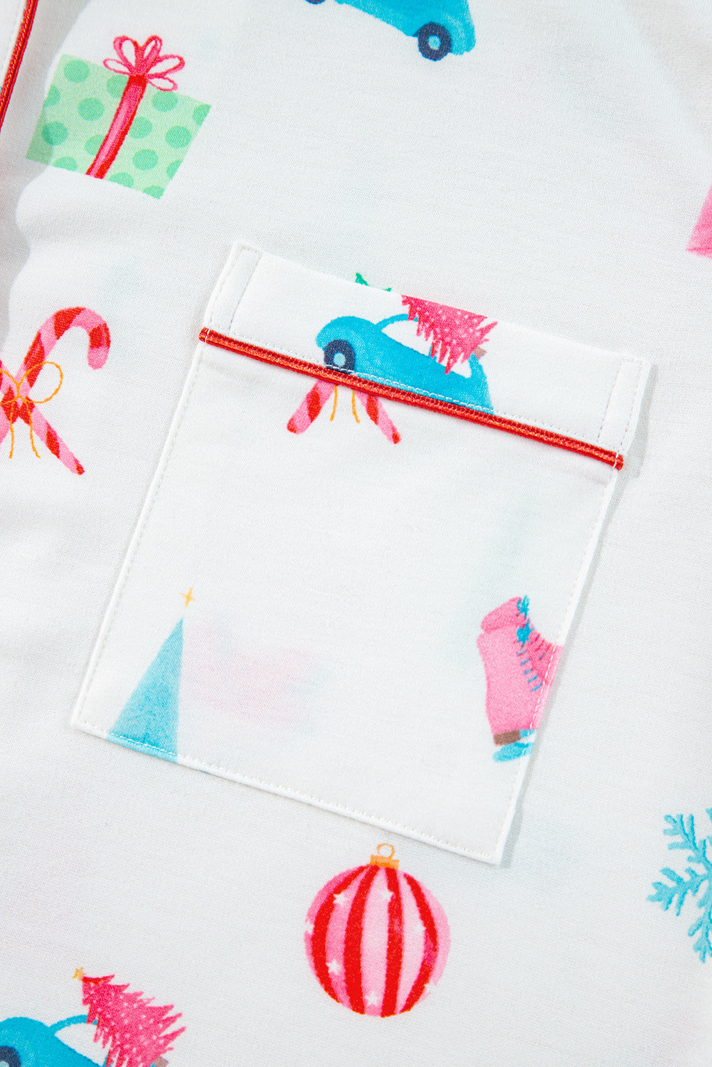 White Christmas Print Short Sleeve Shirt and Shorts Pajama Set - Glimmer Road