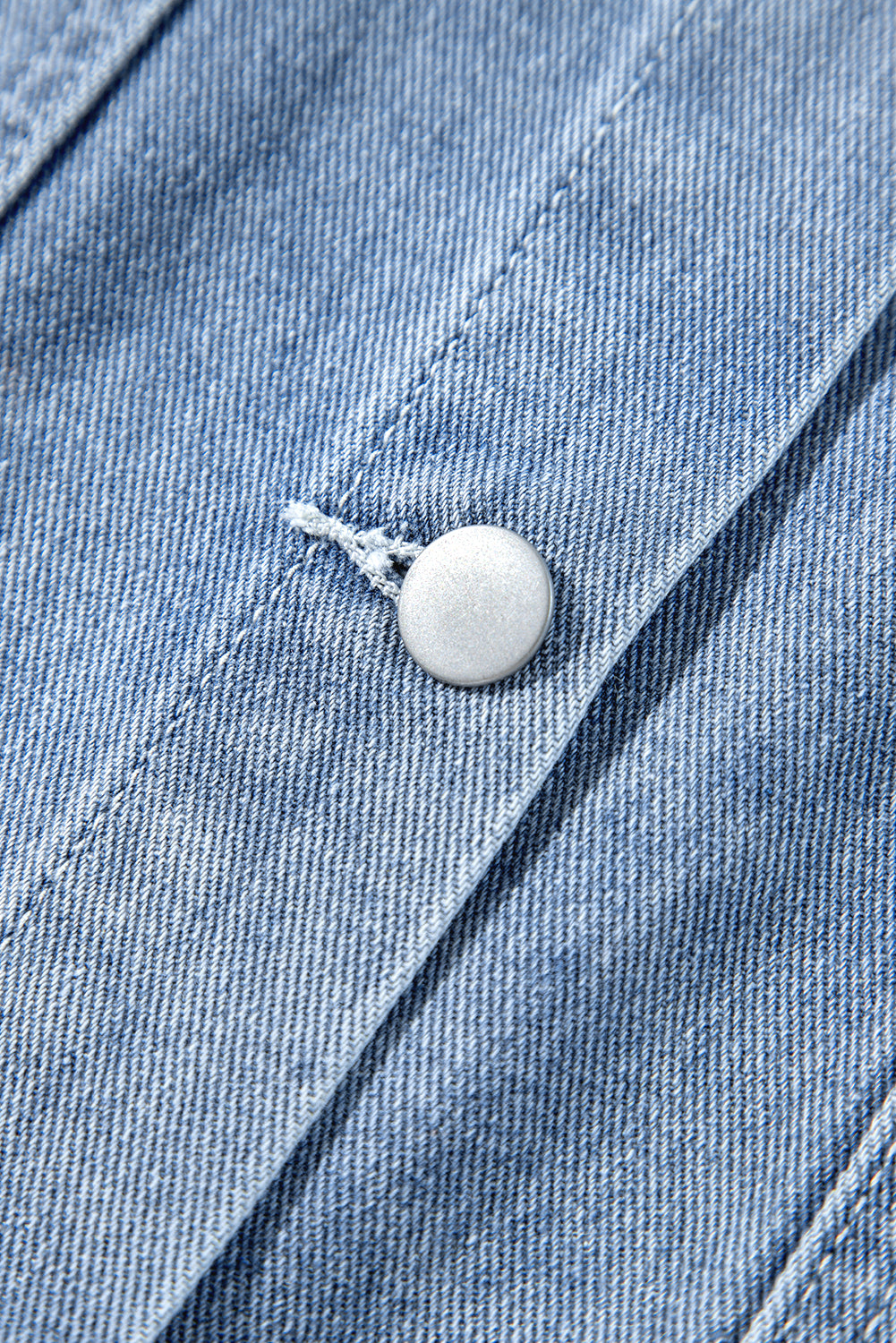 Beau Blue Ruffle Raw Hem Flap Pockets Denim Jacket - Glimmer Road