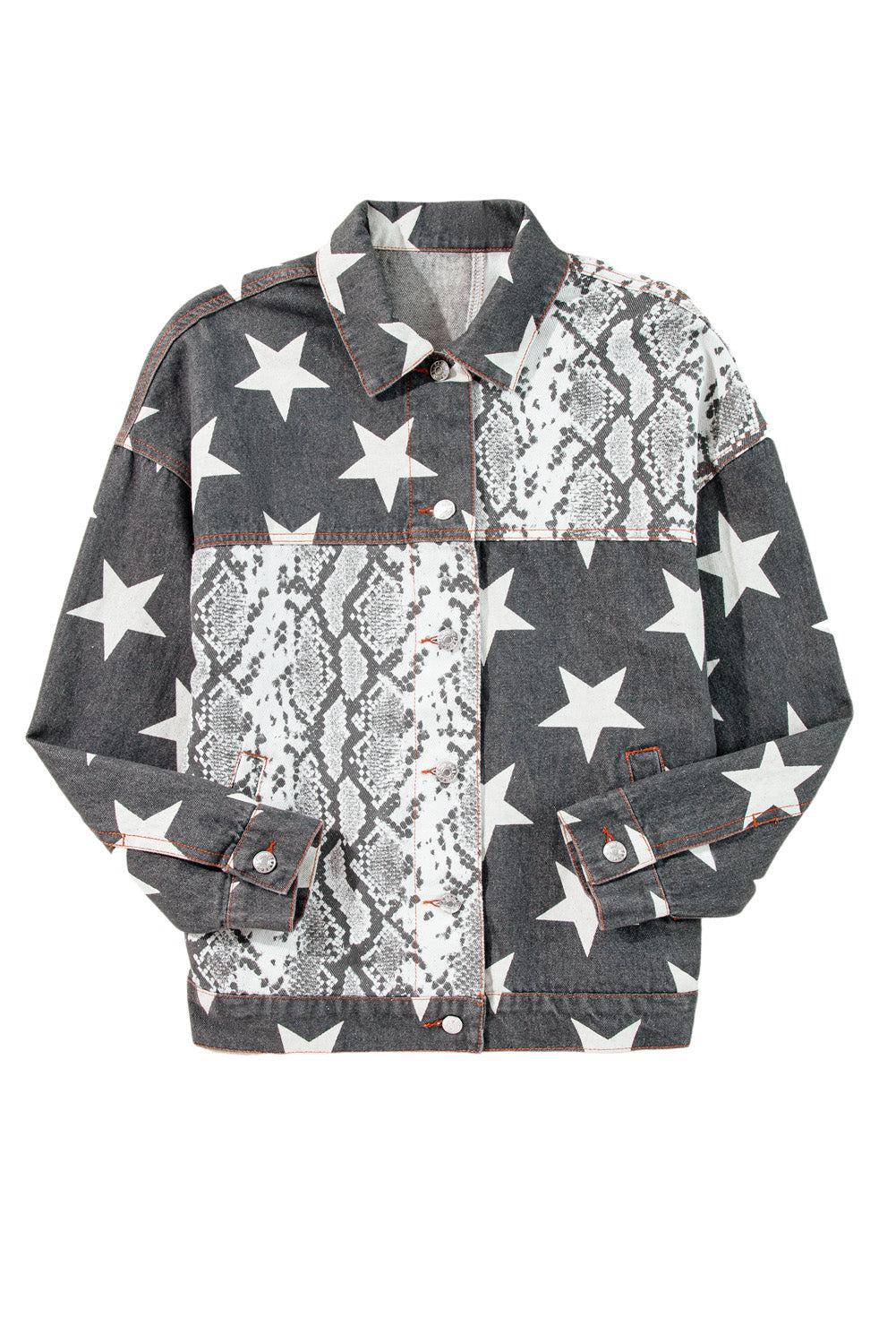 Black Star Snakeskin Printed Patchwork Denim Jacket - Glimmer Road