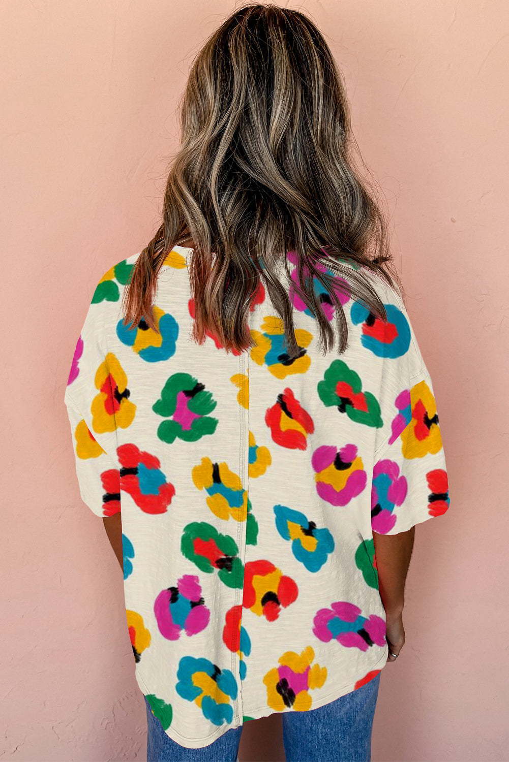 Apricot Leopard Drop Shoulder Oversize Tee - Glimmer Road