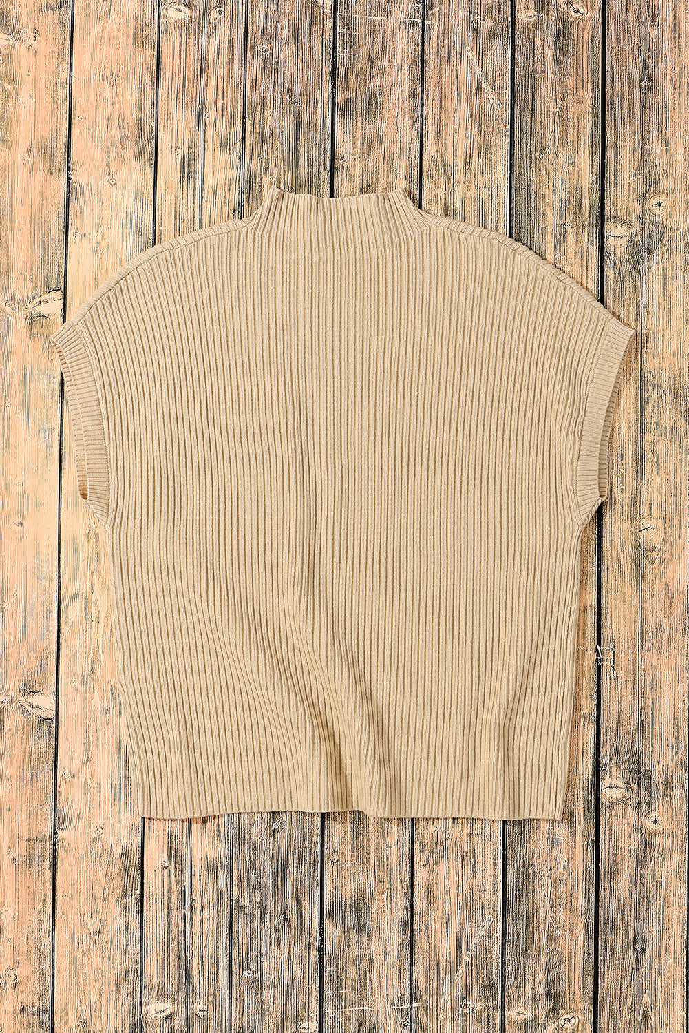 Oatmeal Patch Pocket Ribbed Knit Short Sleeve Sweater - Glimmer Road