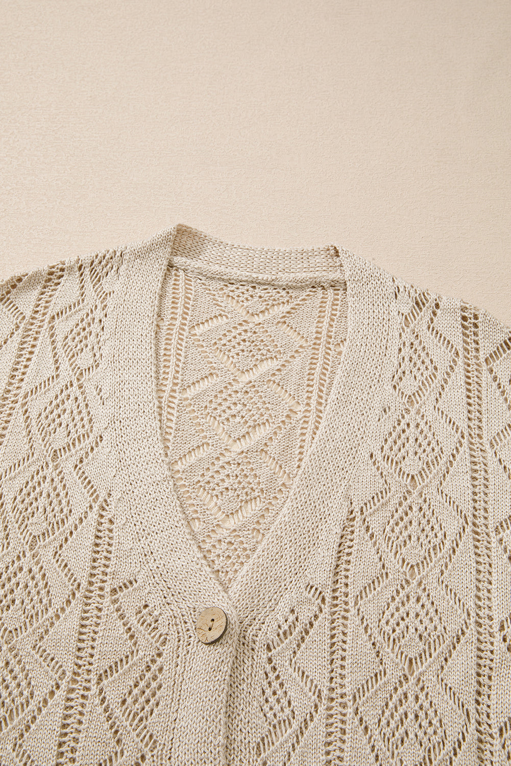 Parchment Hollow Out Buttons Front Long Cardigan - Glimmer Road