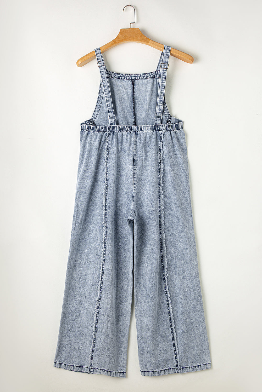Beau Blue Light Wash Frayed Exposed Seam Wide Leg Denim Overall - Glimmer Road