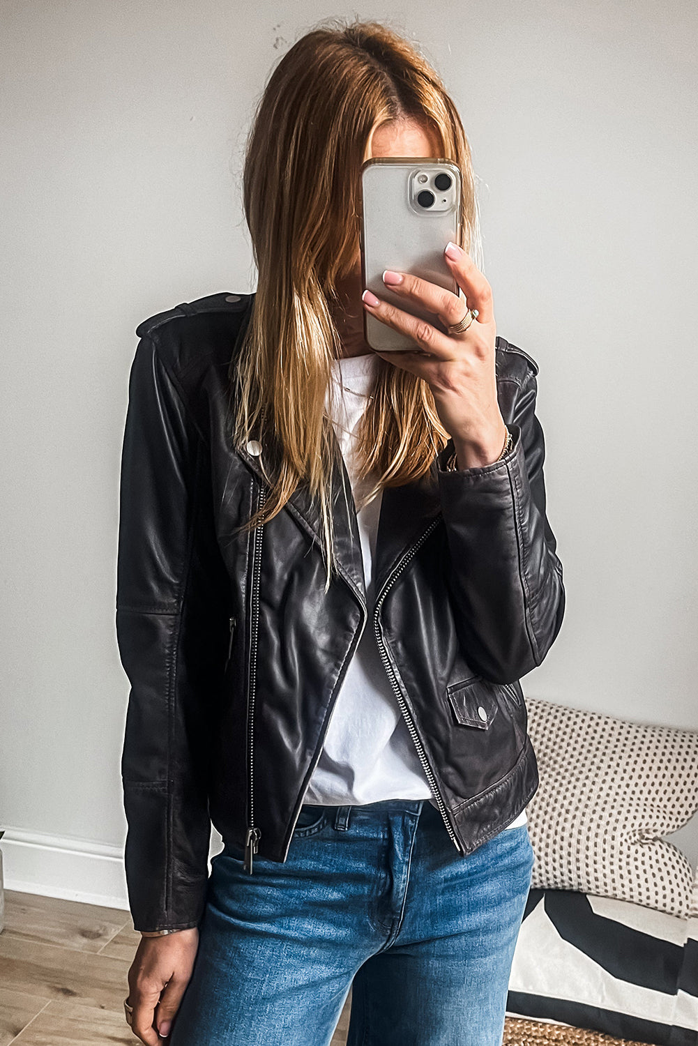 Black PU Leather Lapel Collar Zipper Jacket - Glimmer Road