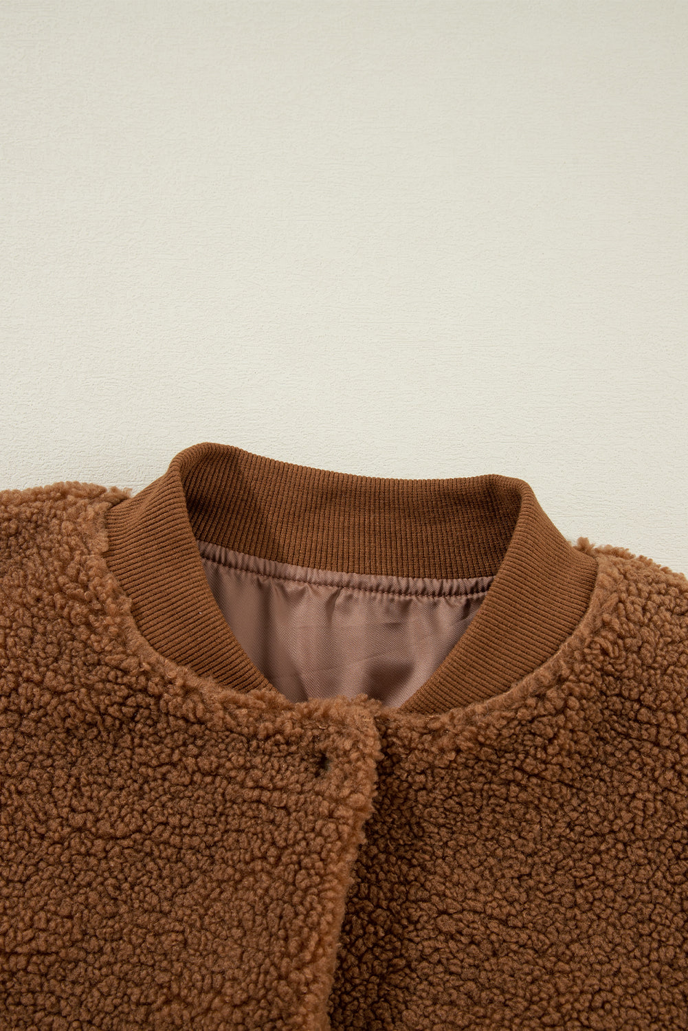 Redwood Burl Sherpa Ribbed Baseball Collar Bomber Jacket - Glimmer Road