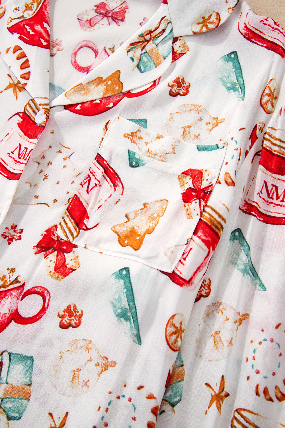 White Christmas Pattern Long Sleeve Shirt and Pants Pajama Set - Glimmer Road