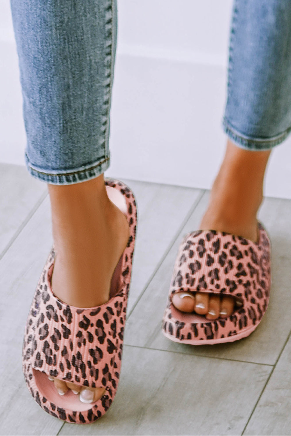Pink Leopard Print Thick Sole Slip On Slippers - Glimmer Road