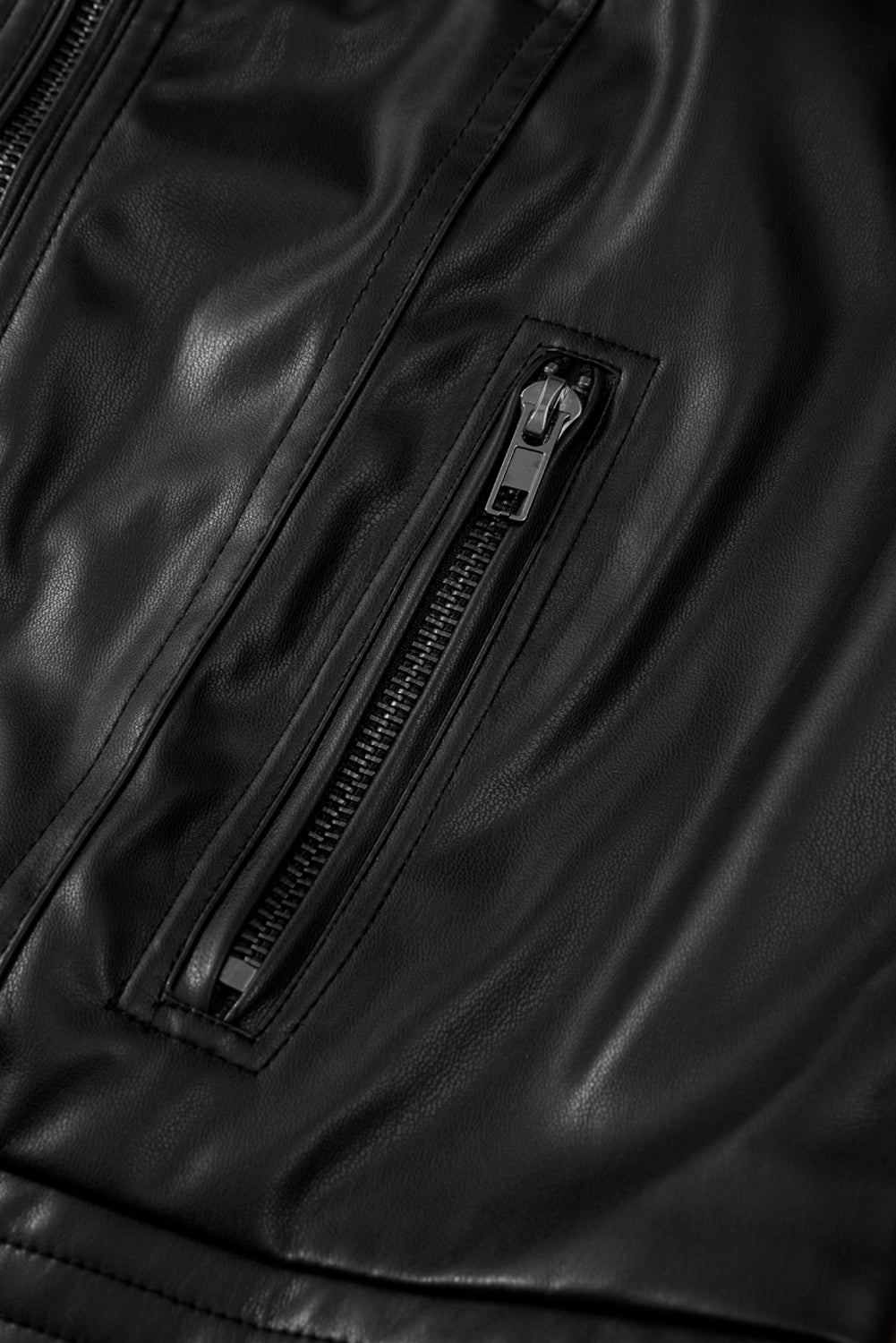 Black Solid Faux Leather Zipper Slim Fit Bomber Jacket - Glimmer Road