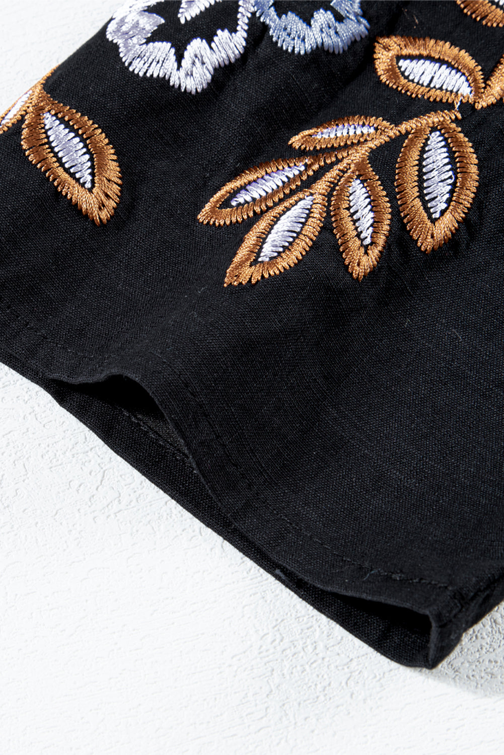 Black Bohemian Floral Embroidered V Neck Blouse - Glimmer Road