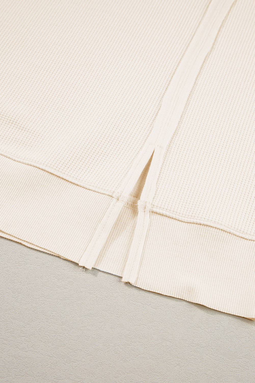 White Waffle Knit Bishop Sleeve Split Oversized Sweatshirt - Glimmer Road