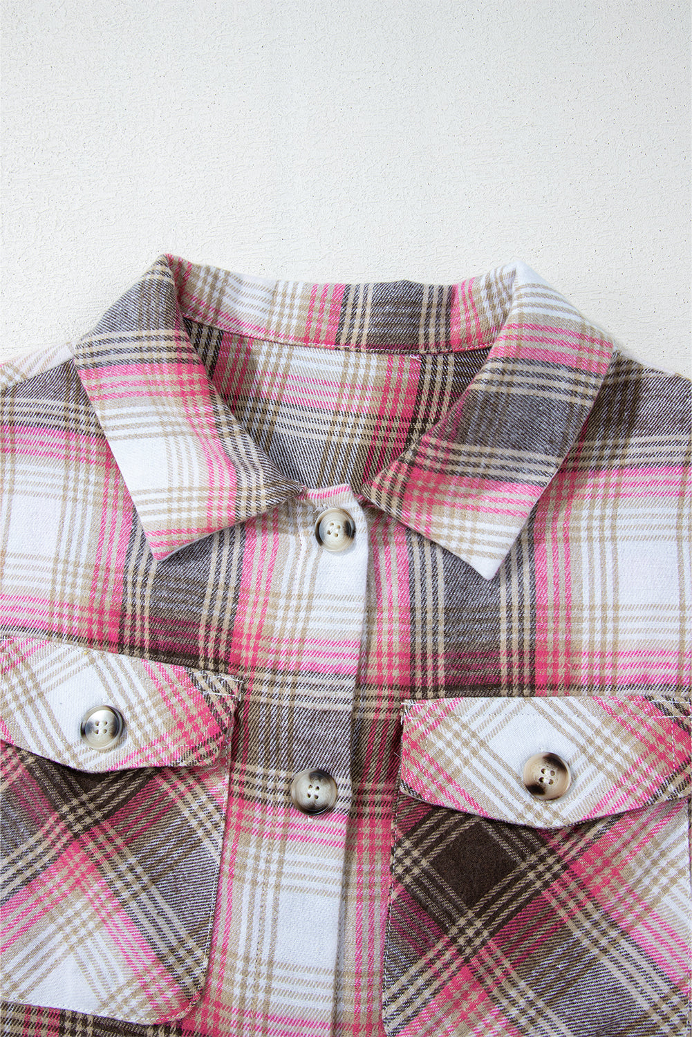 Pink Plaid Flap Pocket Button Up Shacket - Glimmer Road