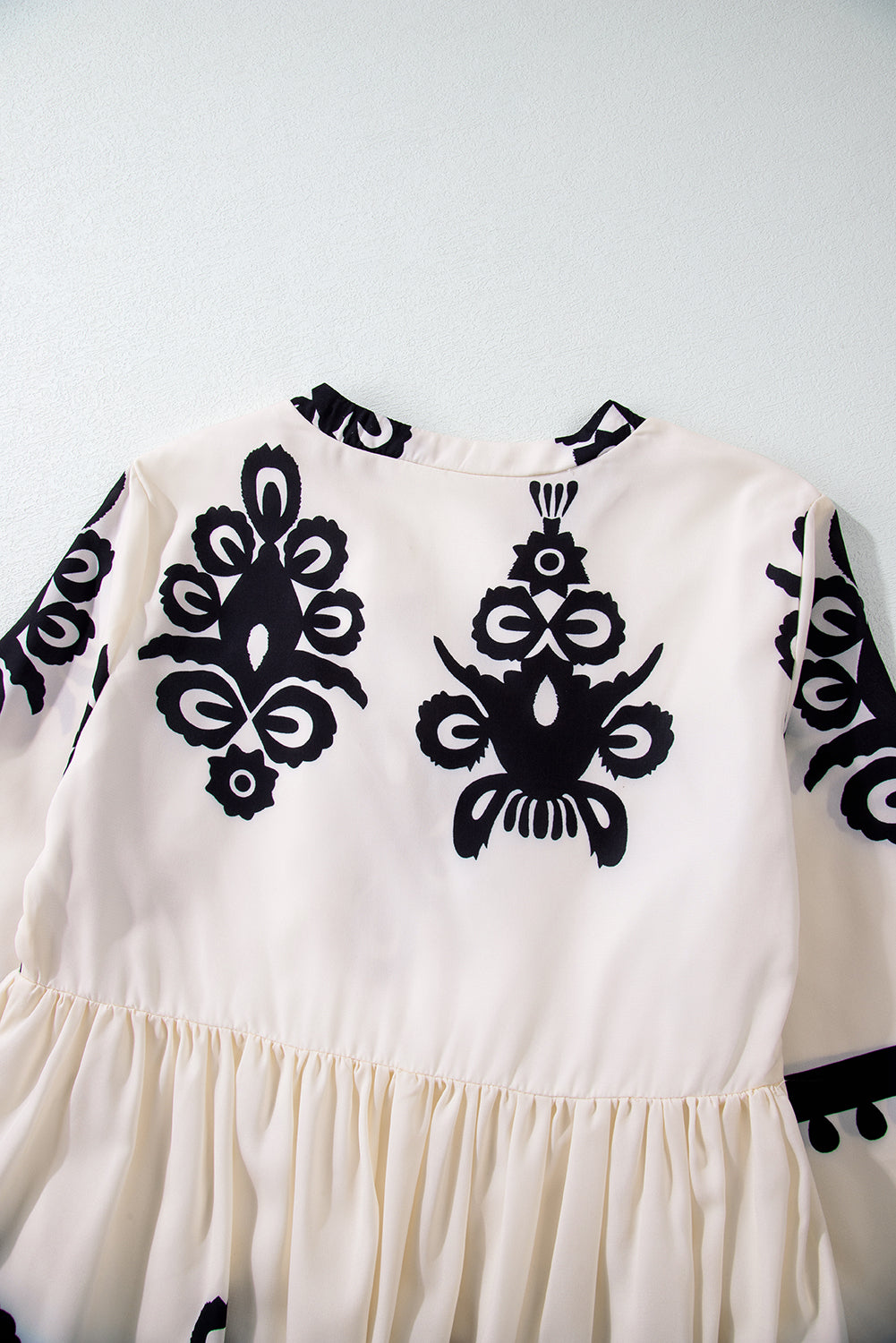 Beige Western Pattern Print Tasseled Notch V Neck Mini Dress - Glimmer Road