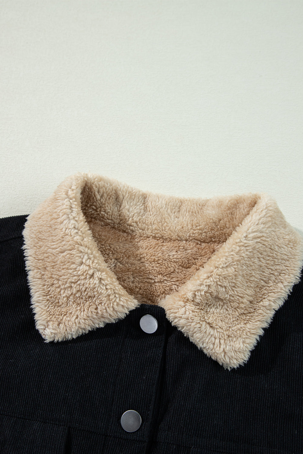 Black Fleece Lined Button-up Collared Corduroy Crop Jacket - Glimmer Road