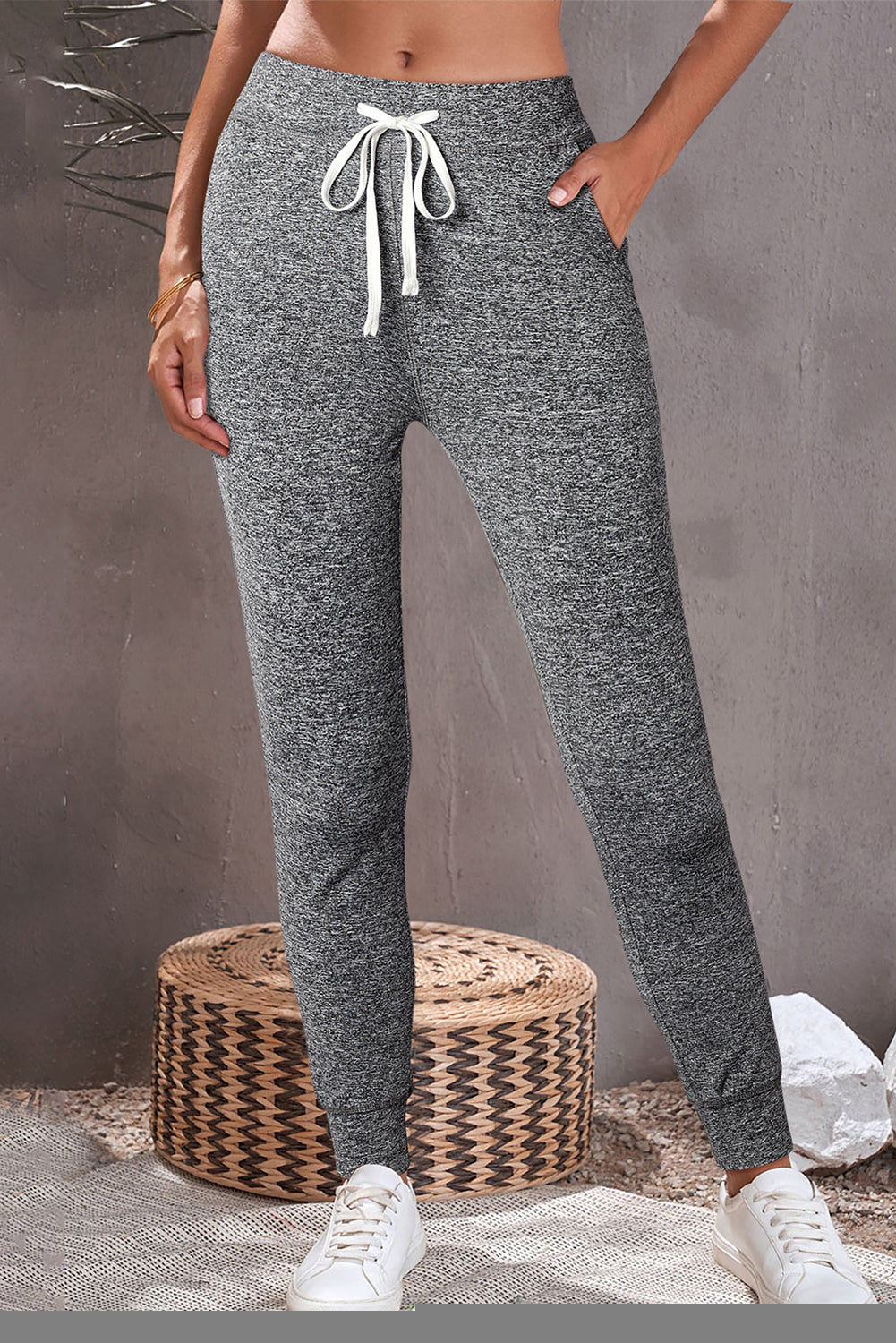 Gray Drawstring Waist Pocketed Joggers - Glimmer Road
