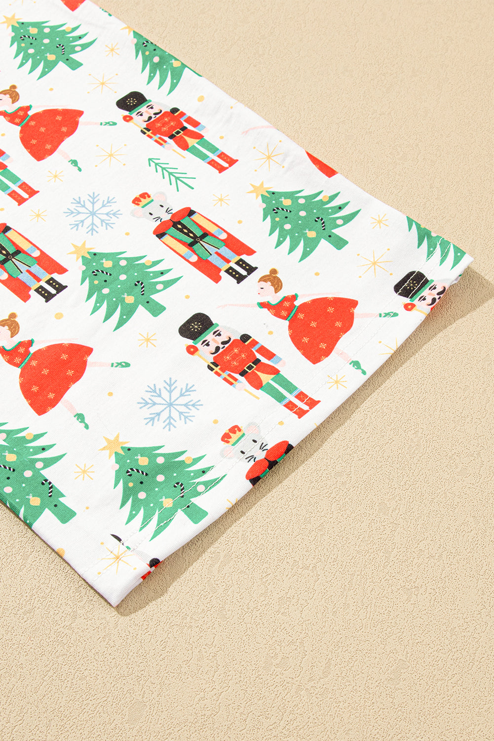 White Printed Christmas Pattern Buttoned Two Piece Sleepwear - Glimmer Road