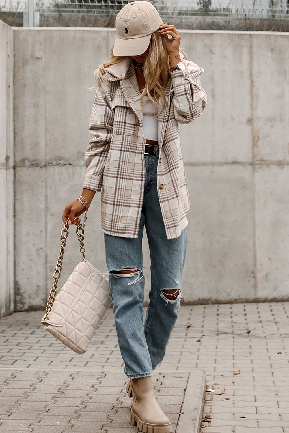 Khaki Plaid Removable Hood Buttoned Shacket - Glimmer Road