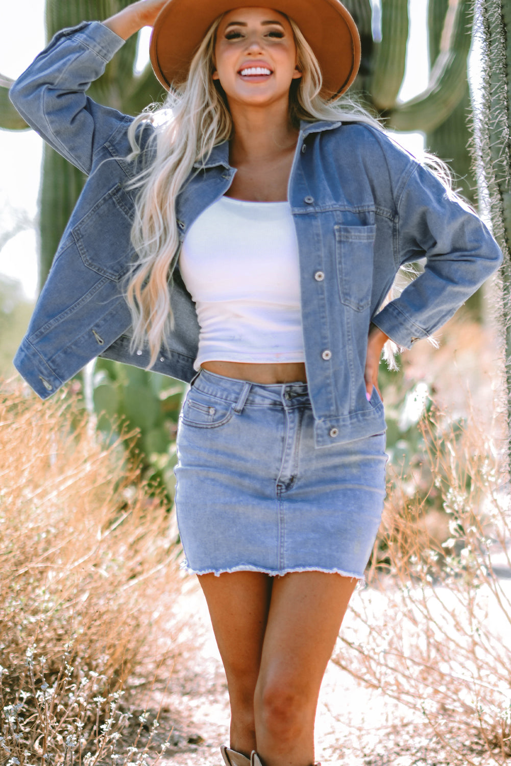 Wild Wind Washed Oversize Pocketed Denim Jacket - Glimmer Road